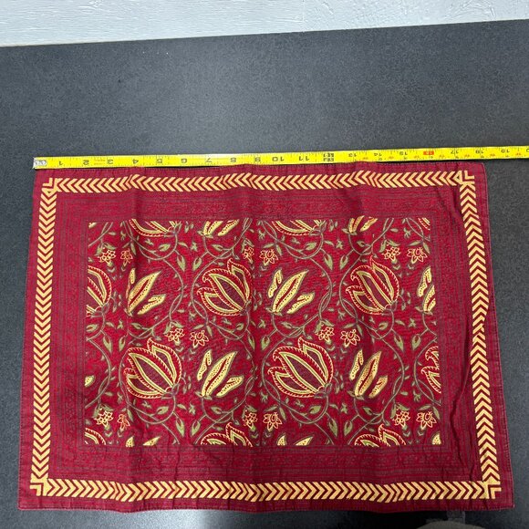 Organic Cotton Placemats – Deep Red with Gold Chevron Border & Artisan Set of 6 - Picture 8 of 9